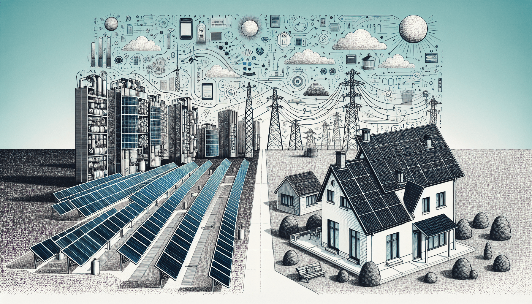 Illustration of technical aspects and efficiency in commercial and residential solar systems