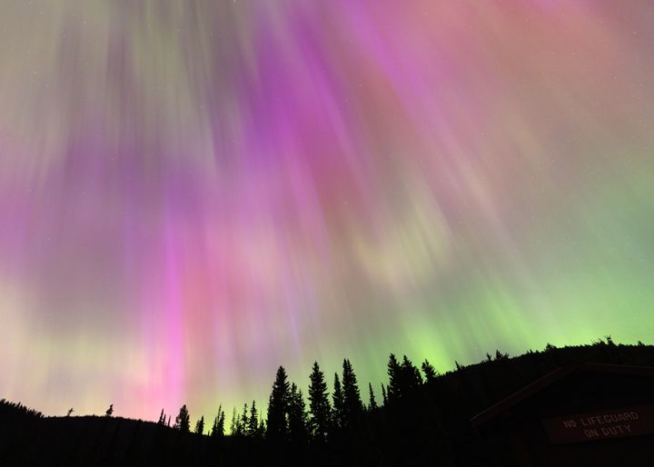 Aurora borealis on May 11, 2024 in Manning Park, British Columbia, Canada. (Photo by Andrew Chin/Getty Images)