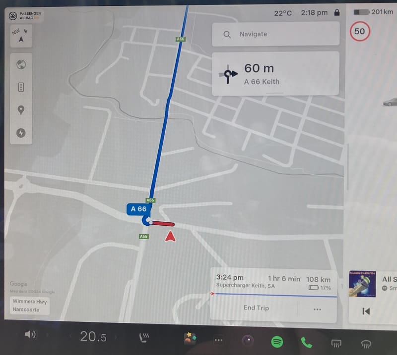 Tesla Model 3 navigation display screen.