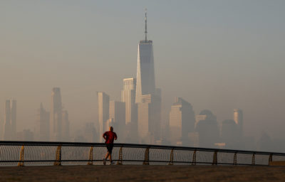 Haze hangs over lower Manhattan last July.