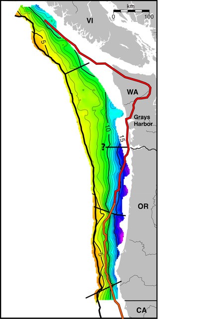 Color map of a subduction zone off the US Pacific Northwest