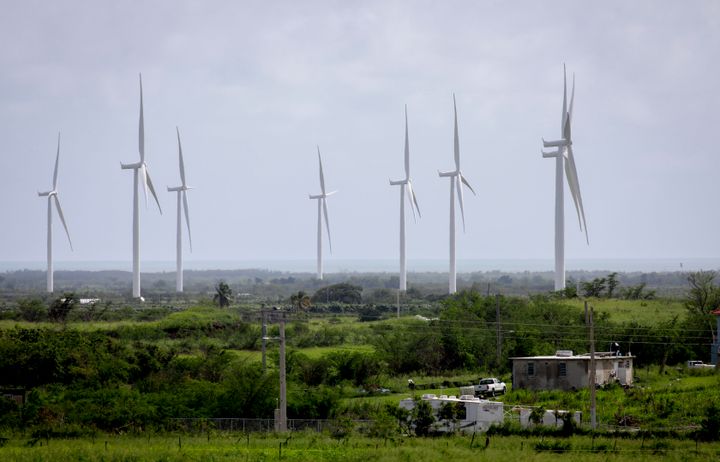 A wind farm remains idle on Sept. 20, 2022, in Santa Isabel, Puerto Rico. The island awoke to a general island power outage after Hurricane Fiona struck this Caribbean territory.