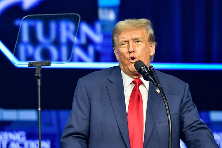 Former President Donald Trump speaks on June 15 at The People's Convention, hosted by Turning Point Action at The Huntington Place in Detroit. Trump has vowed to turn back President Joe Biden's support for electric vehicles if he's elected president again in November.
