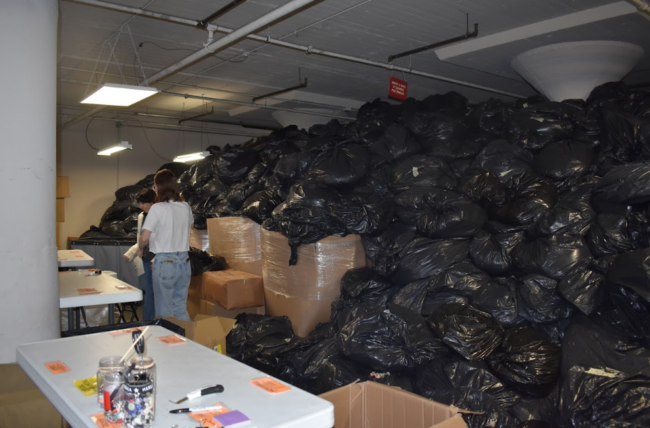 Bags and boxes of textile waste